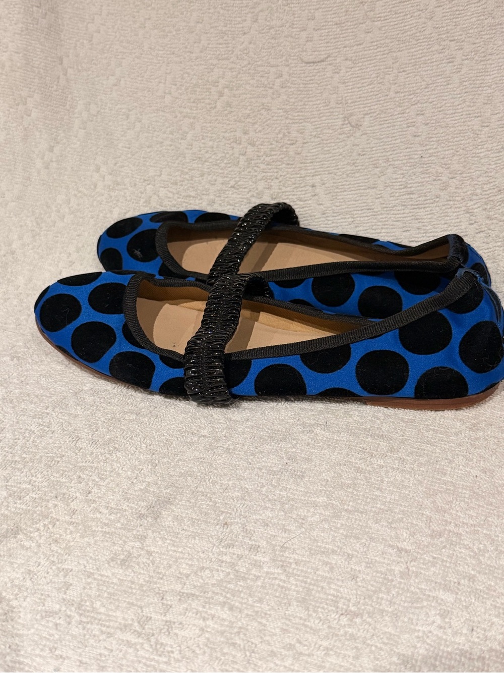 Blue Polka Dot Ballerette Roma  Mary Jane Flats with Black Strap Made in Italy